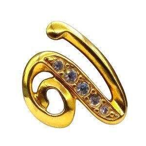 Elegant Script Letter V Brooch, Vintage Avon Gold Tone Initial Monogram Pin